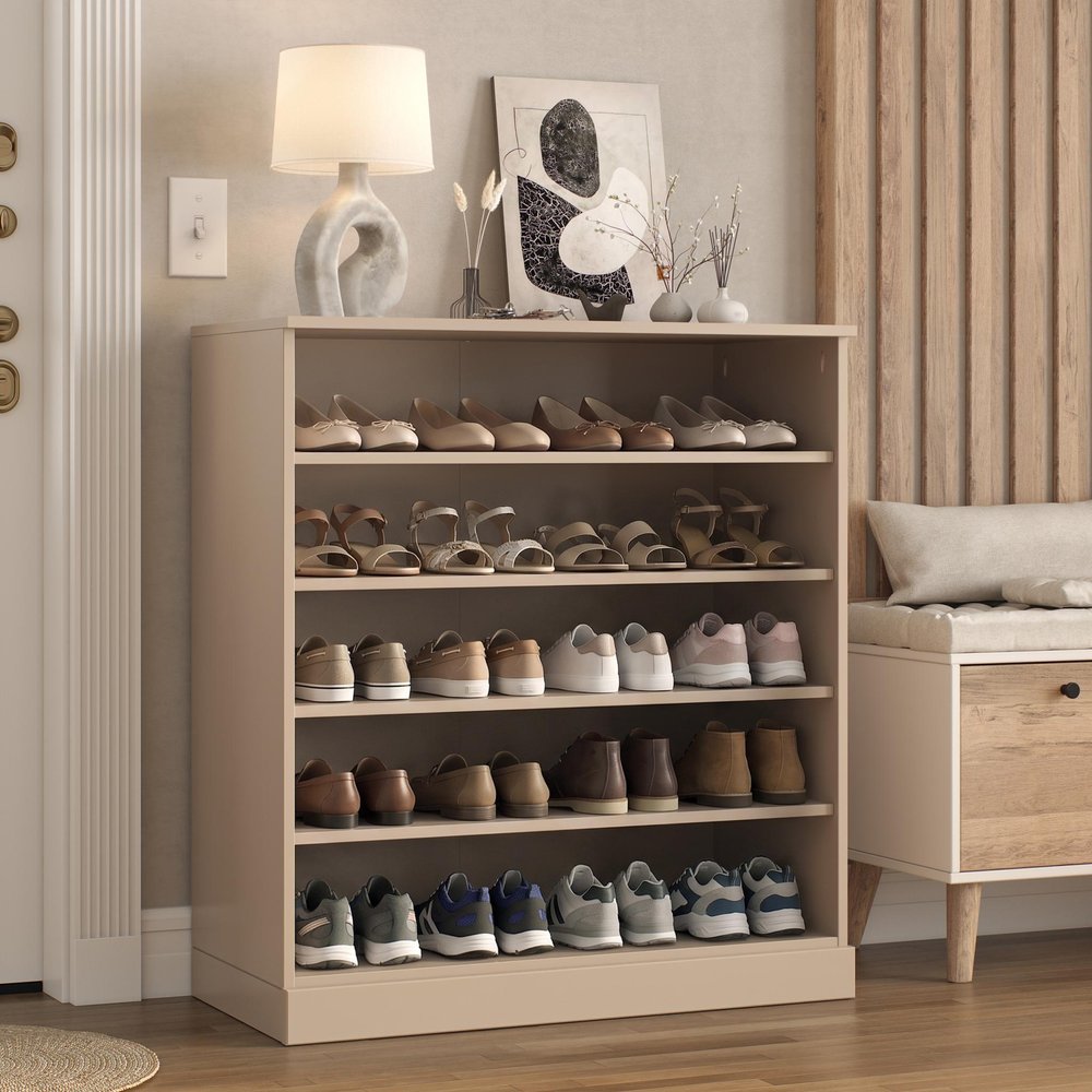 Beige Twenty Pair Solid WoodShoe Storage Cabinet — view 2