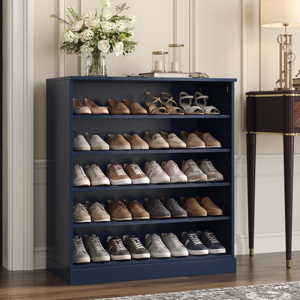 Navy Blue Twenty Pair Solid WoodShoe Storage Cabinet HomeRoots