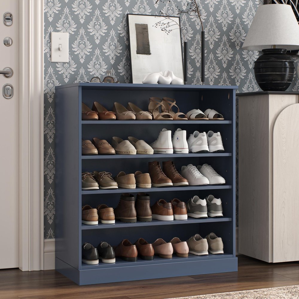 French Blue Twenty Pair Solid WoodShoe Storage Cabinet — view 4