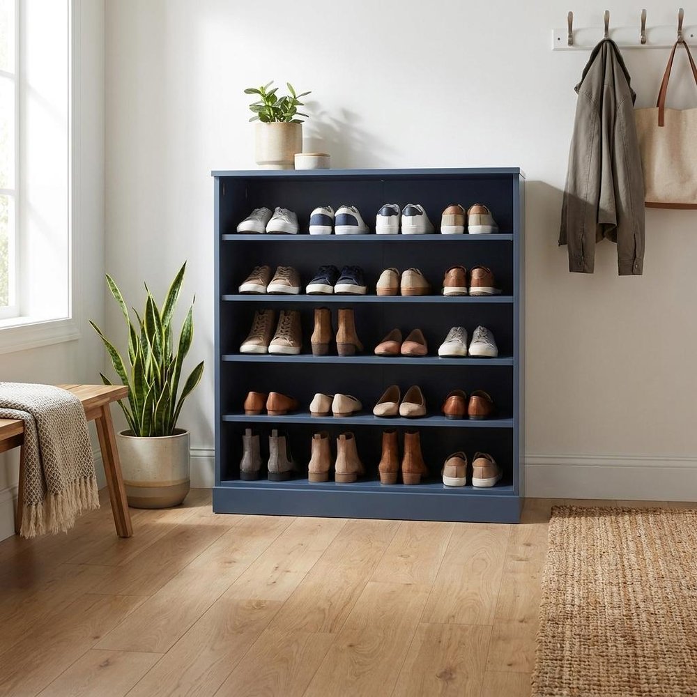 French Blue Twenty Pair Solid WoodShoe Storage Cabinet HomeRoots