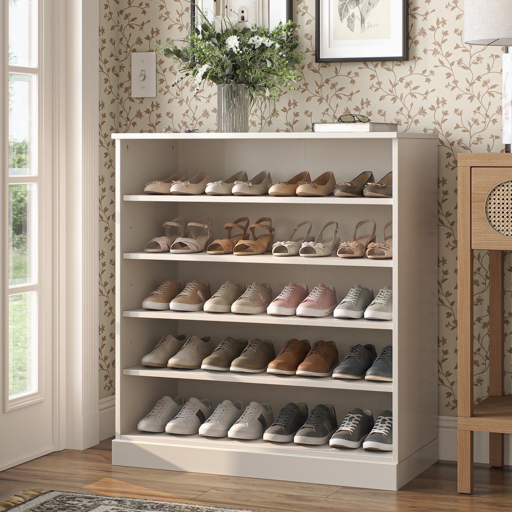 Off White Twenty Pair Solid WoodShoe Storage Cabinet — view 2