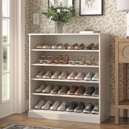 Off White Twenty Pair Solid WoodShoe Storage Cabinet HomeRoots