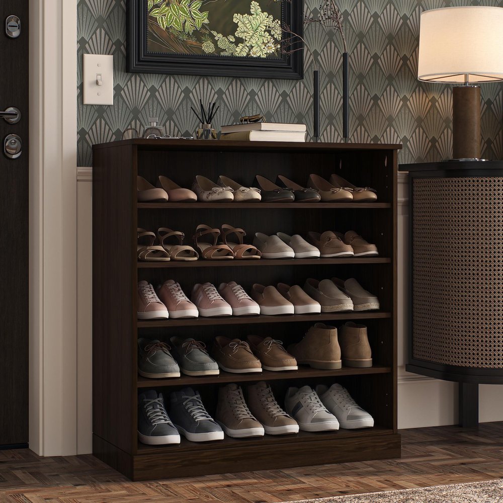 Espresso Twenty Pair Solid WoodShoe Storage Cabinet HomeRoots