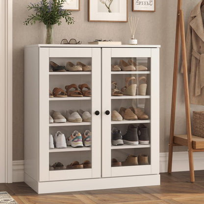 White Twenty Pair Solid WoodShoe Storage Cabinet HomeRoots