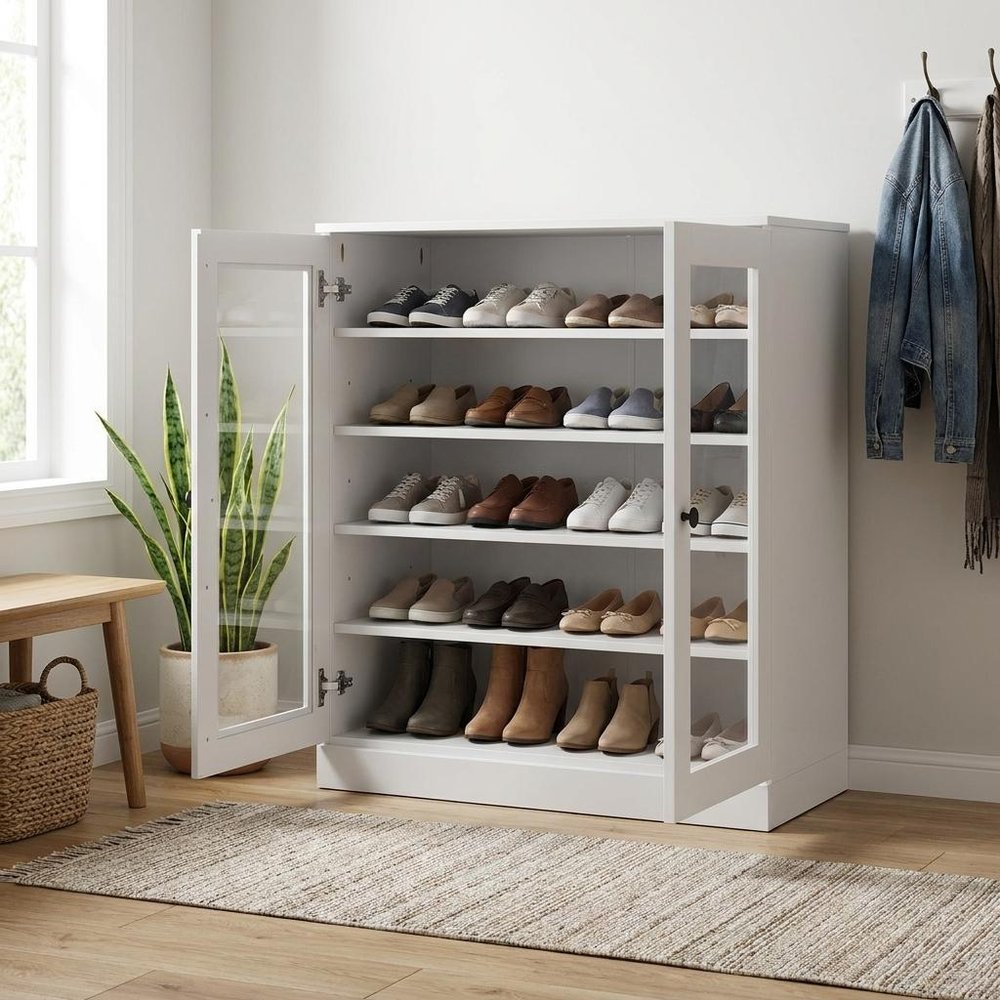 White Twenty Pair Solid WoodShoe Storage Cabinet — view 4