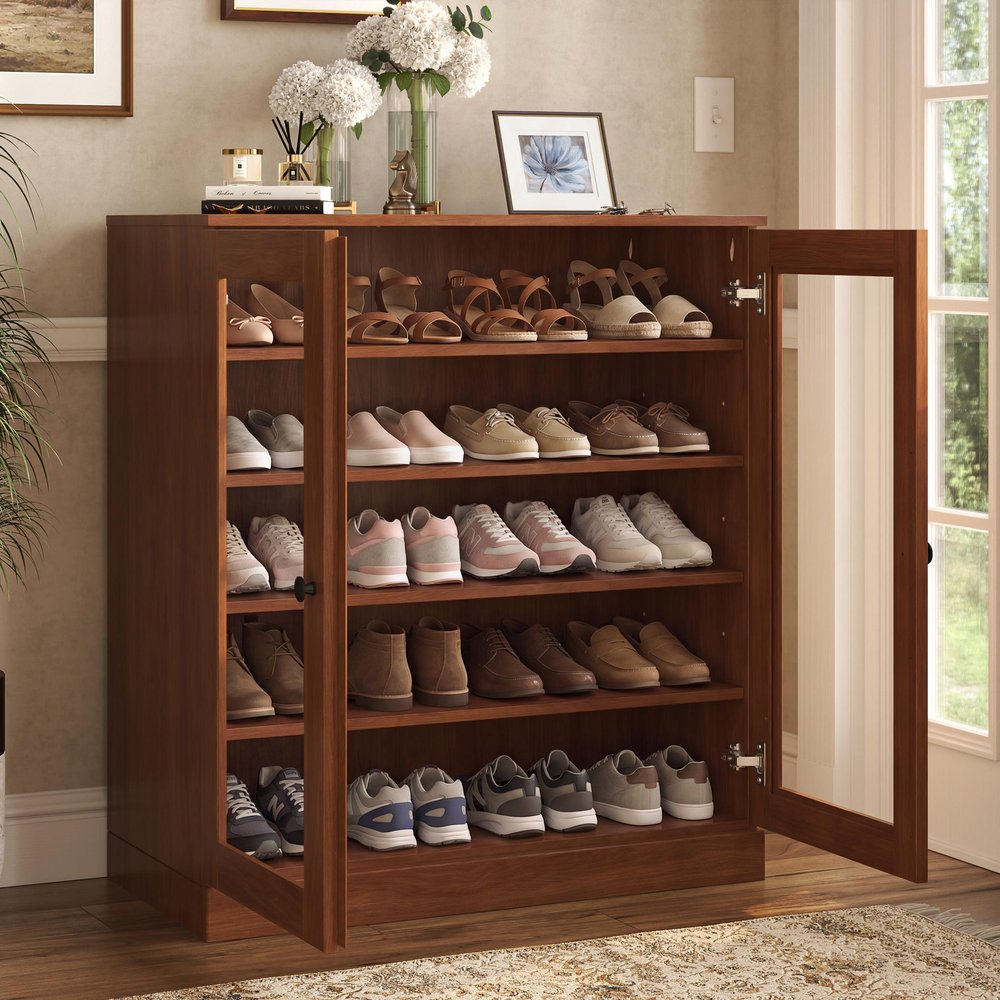 Coffee Twenty Pair Solid WoodShoe Storage Cabinet — view 7