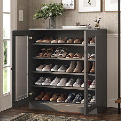 Gray Twenty Pair Solid WoodShoe Storage Cabinet HomeRoots