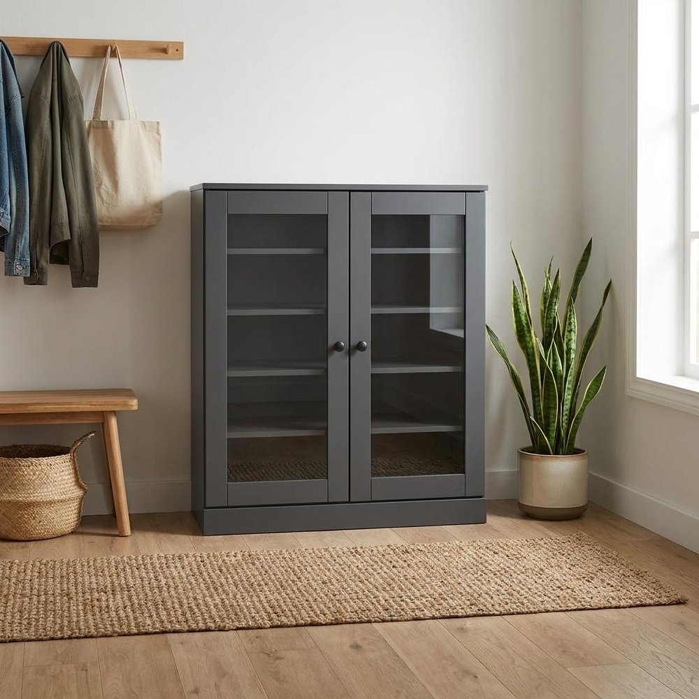 Gray Twenty Pair Solid WoodShoe Storage Cabinet HomeRoots