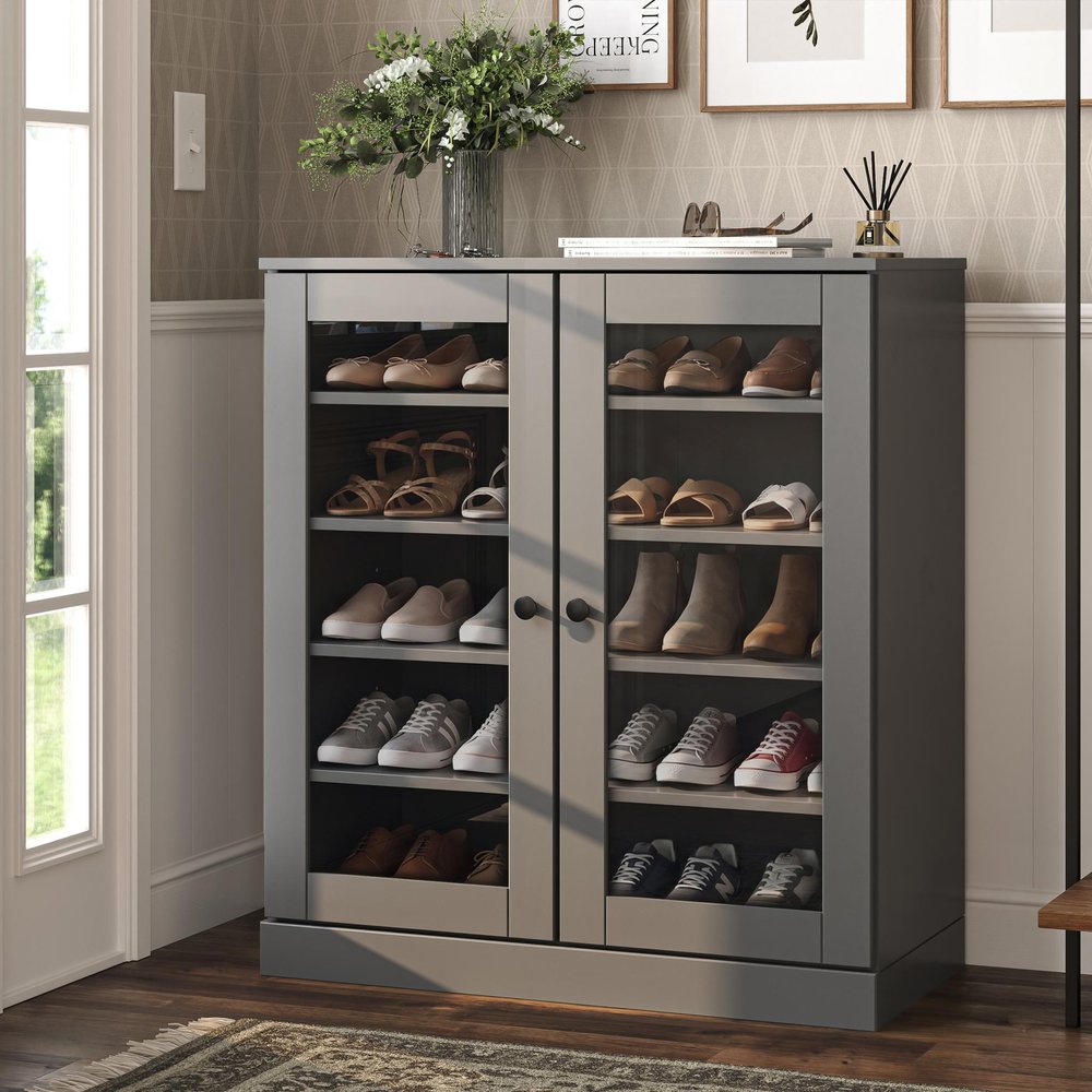 Gray Twenty Pair Solid WoodShoe Storage Cabinet — view 7