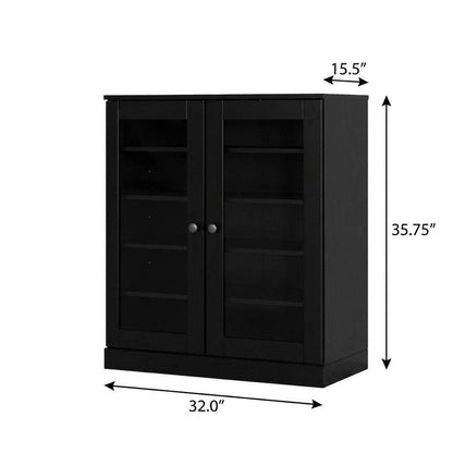 Black Twenty Pair Solid WoodShoe Storage Cabinet HomeRoots