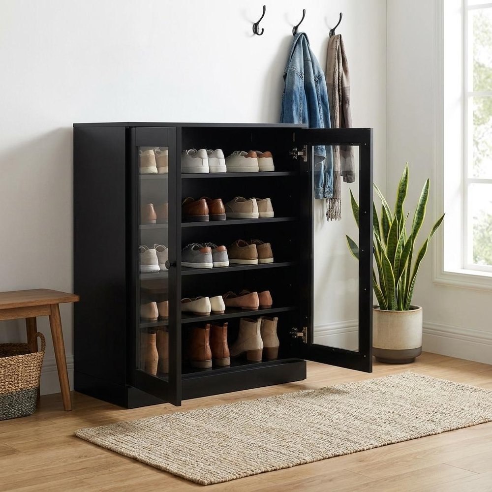 Black Twenty Pair Solid WoodShoe Storage Cabinet — view 4