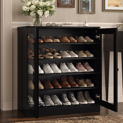 Black Twenty Pair Solid WoodShoe Storage Cabinet HomeRoots