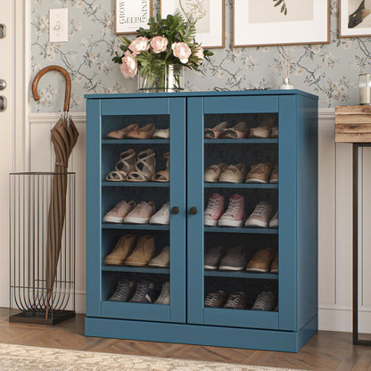 Teal Blue Twenty Pair Solid WoodShoe Storage Cabinet HomeRoots