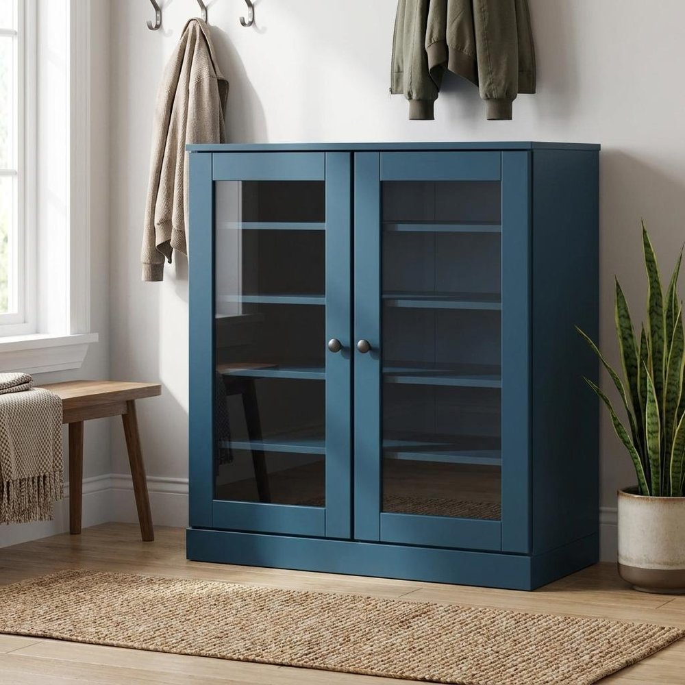 Teal Blue Twenty Pair Solid WoodShoe Storage Cabinet HomeRoots