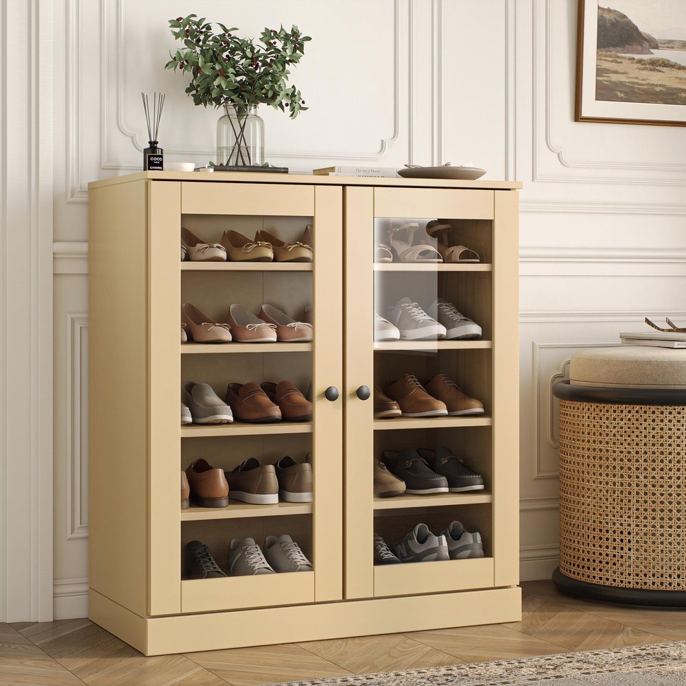 Yellow Twenty Pair Solid WoodShoe Storage Cabinet HomeRoots