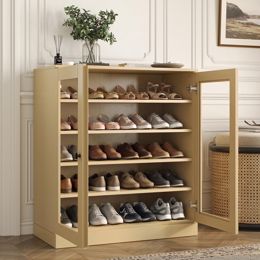 Yellow Twenty Pair Solid WoodShoe Storage Cabinet HomeRoots