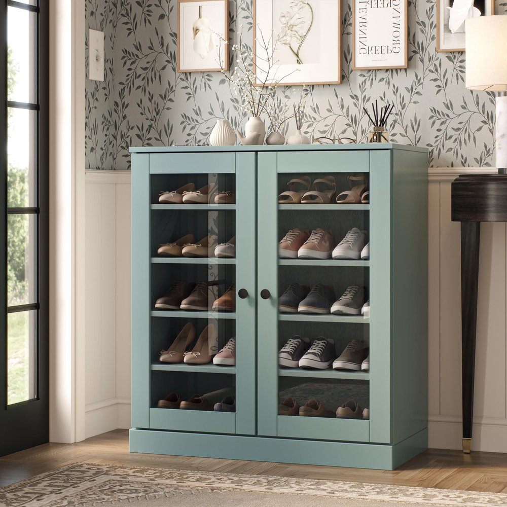 Aqua Twenty Pair Solid WoodShoe Storage Cabinet HomeRoots