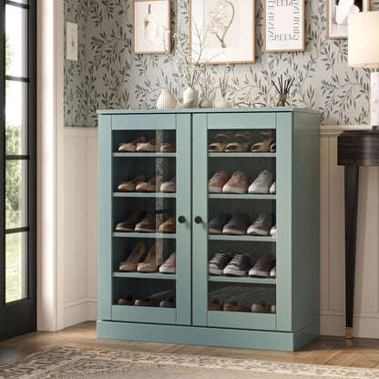 Aqua Twenty Pair Solid WoodShoe Storage Cabinet HomeRoots