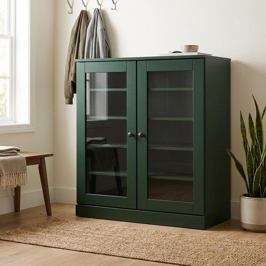 Green Twenty Pair Solid WoodShoe Storage Cabinet