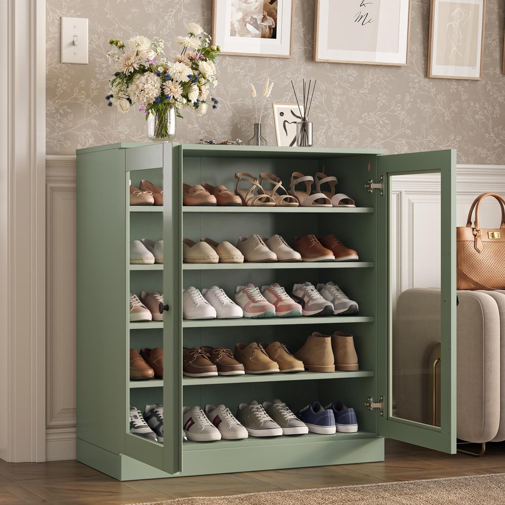 Sage Twenty Pair Solid WoodShoe Storage Cabinet HomeRoots