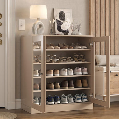 Beige Twenty Pair Solid WoodShoe Storage Cabinet HomeRoots