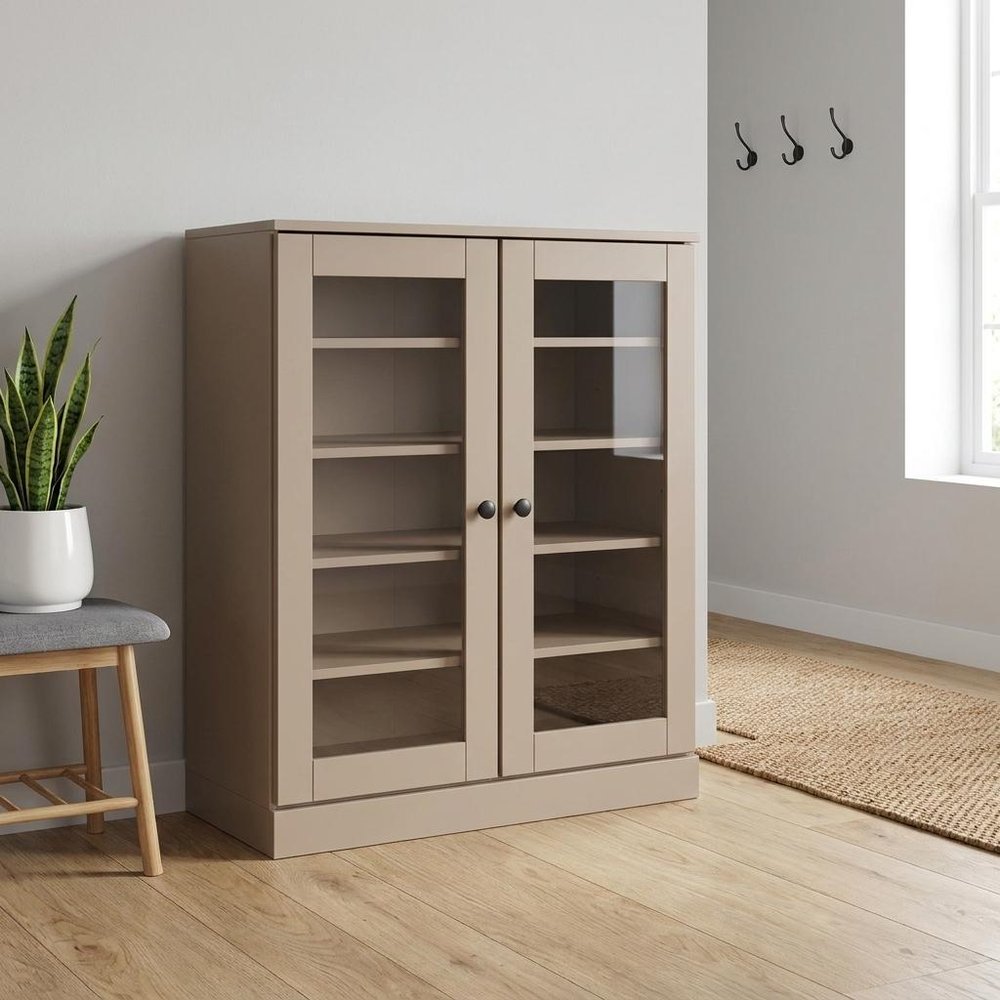 Beige Twenty Pair Solid WoodShoe Storage Cabinet HomeRoots