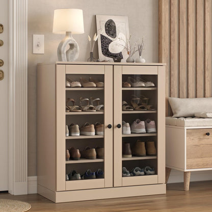Beige Twenty Pair Solid WoodShoe Storage Cabinet HomeRoots