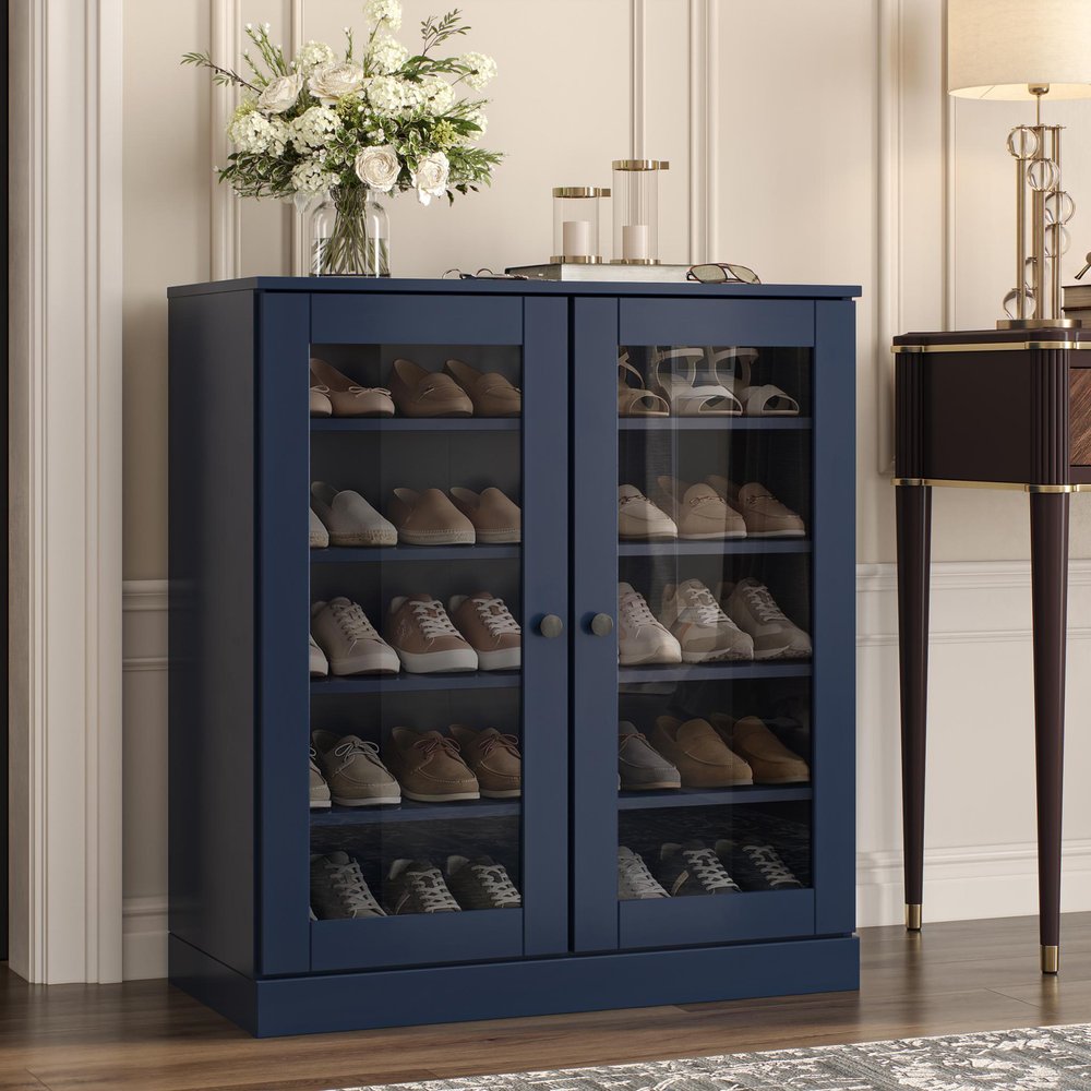 Navy Blue Twenty Pair Solid WoodShoe Storage Cabinet — view 4
