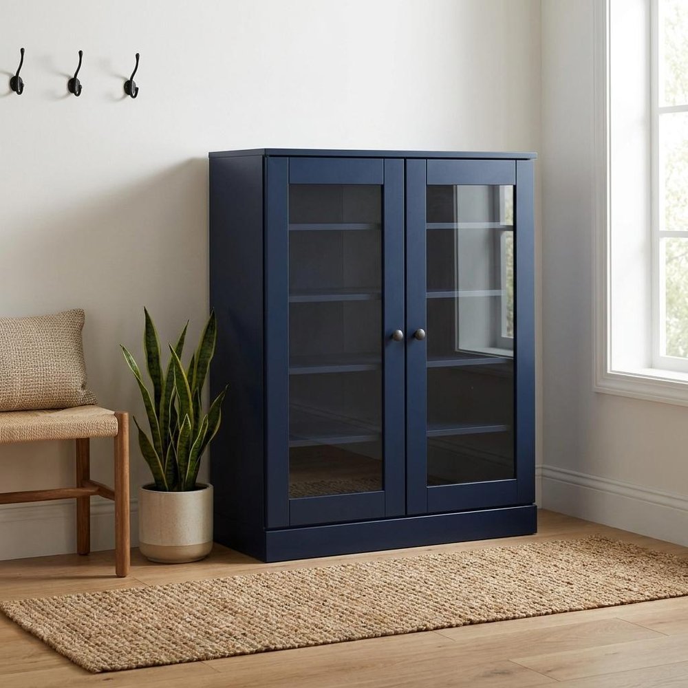 Navy Blue Twenty Pair Solid WoodShoe Storage Cabinet HomeRoots
