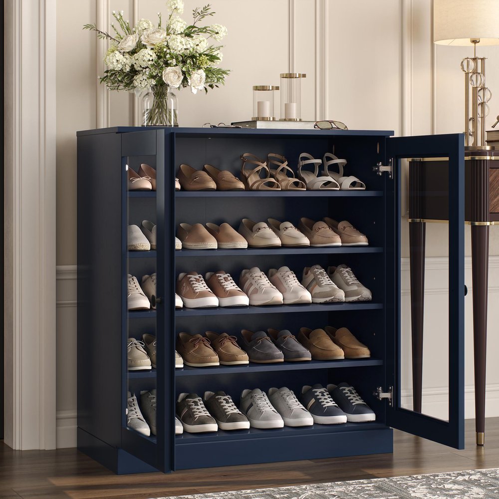 Navy Blue Twenty Pair Solid WoodShoe Storage Cabinet — view 5