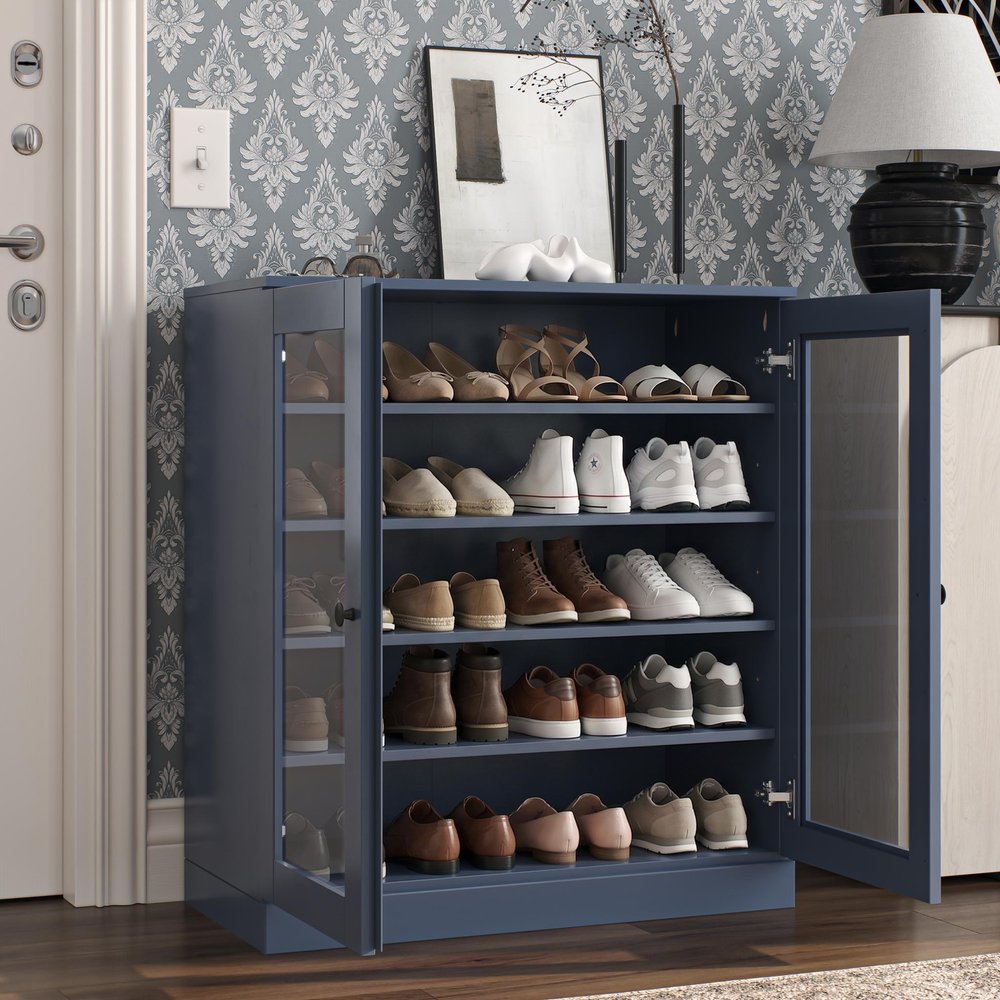 French Blue Twenty Pair Solid WoodShoe Storage Cabinet HomeRoots