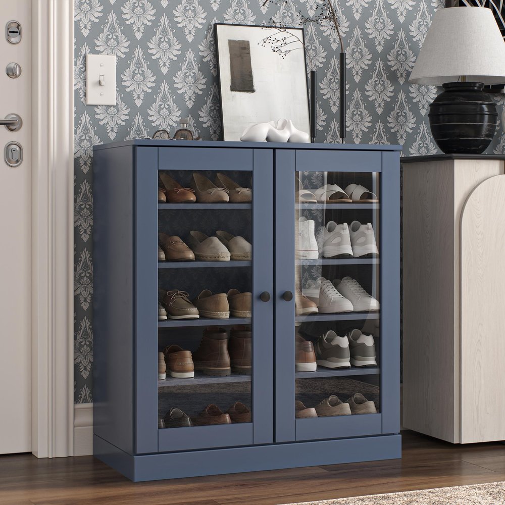 French Blue Twenty Pair Solid WoodShoe Storage Cabinet HomeRoots