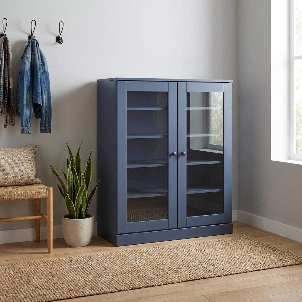 French Blue Twenty Pair Solid WoodShoe Storage Cabinet HomeRoots