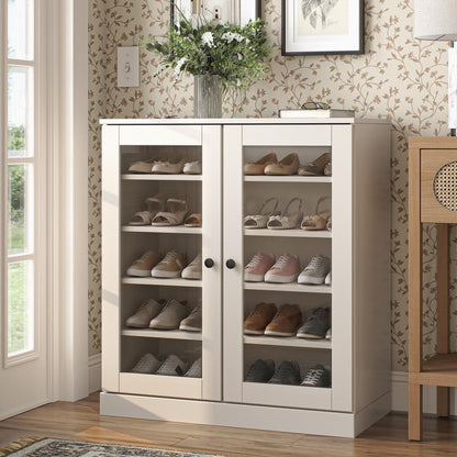 Off White Twenty Pair Solid WoodShoe Storage Cabinet HomeRoots