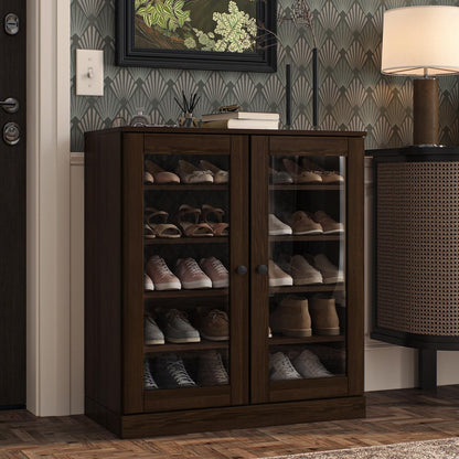 Espresso Twenty Pair Solid WoodShoe Storage Cabinet HomeRoots
