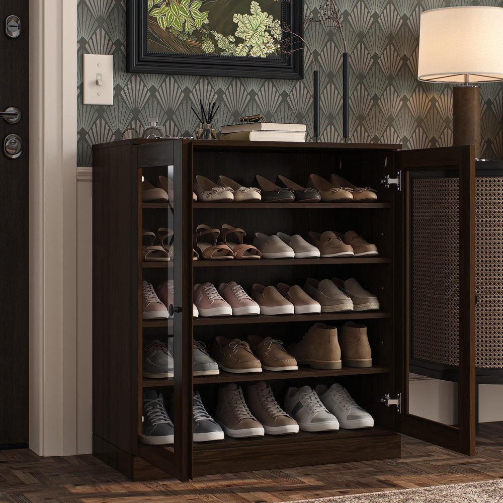 Espresso Twenty Pair Solid WoodShoe Storage Cabinet — view 7