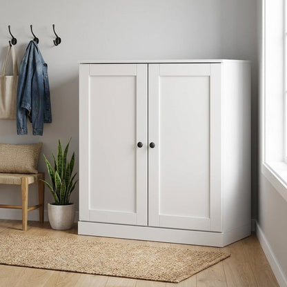 White Twenty Pair Solid WoodShoe Storage Cabinet HomeRoots