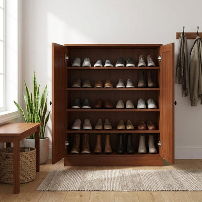 Coffee Twenty Pair Solid WoodShoe Storage Cabinet HomeRoots