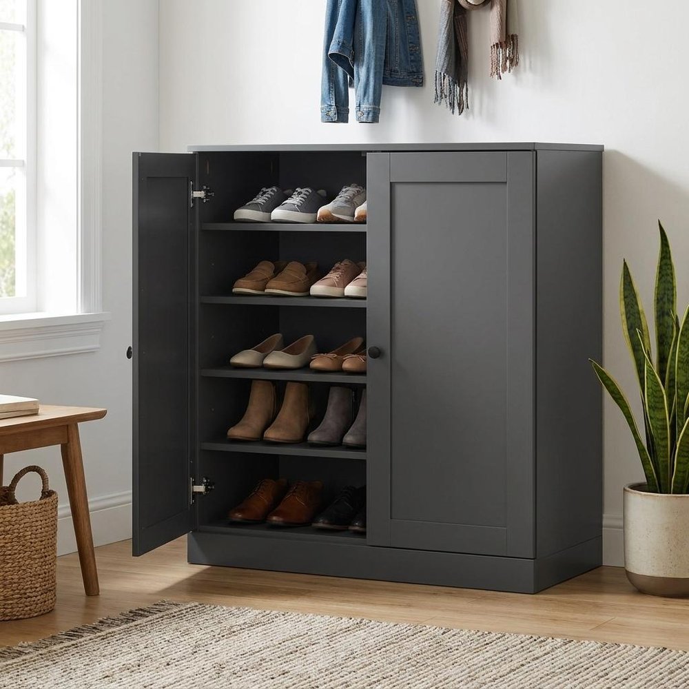 Gray Twenty Pair Solid WoodShoe Storage Cabinet — view 1