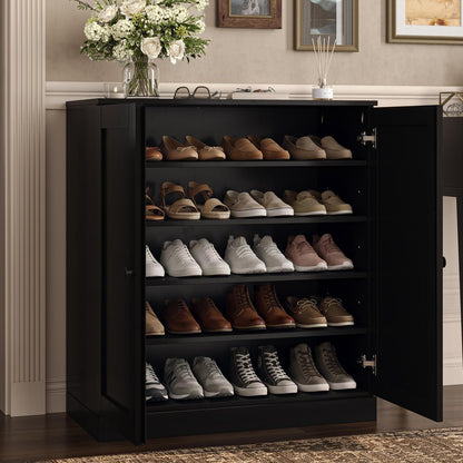 Black Twenty Pair Solid WoodShoe Storage Cabinet HomeRoots