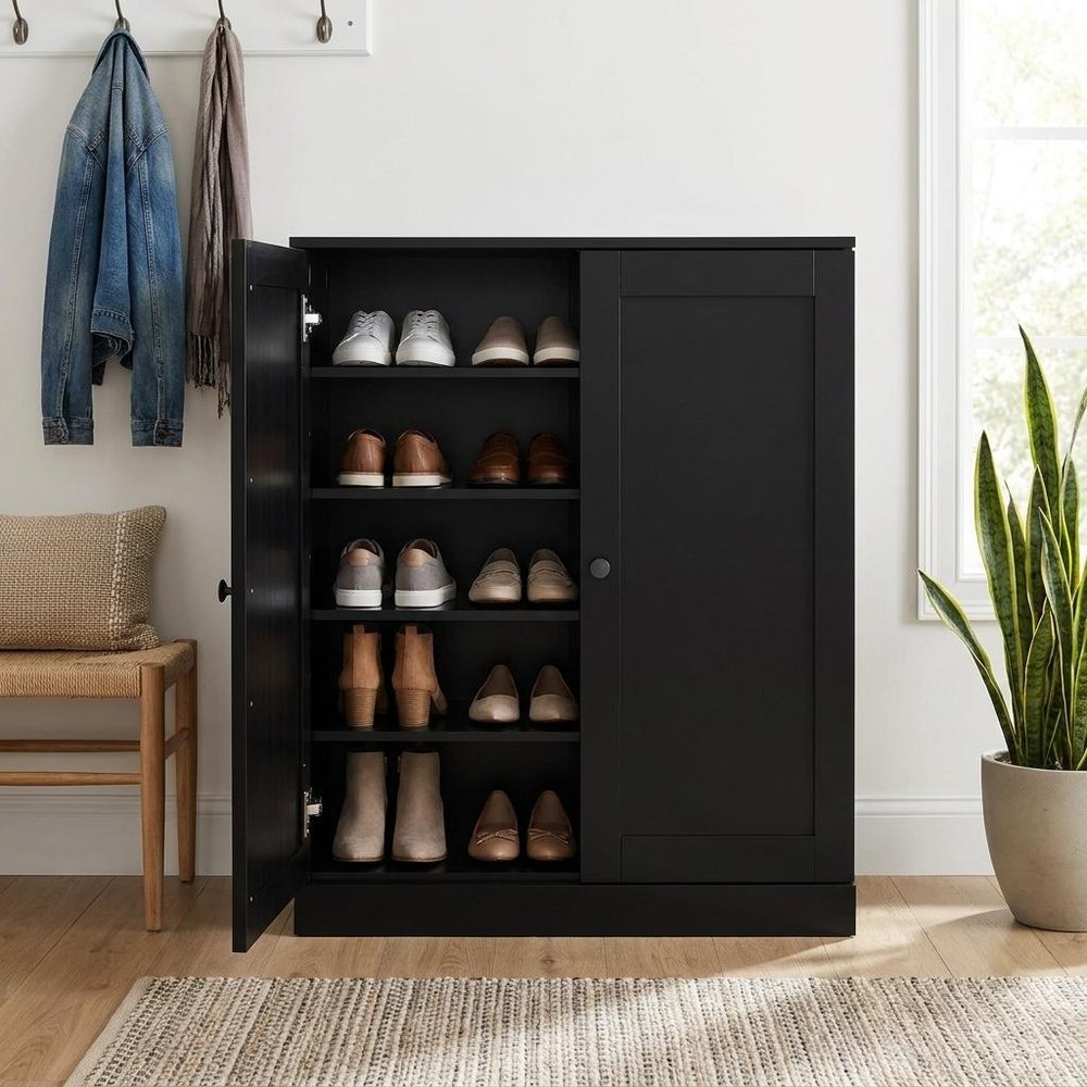 Black Twenty Pair Solid WoodShoe Storage Cabinet — view 4