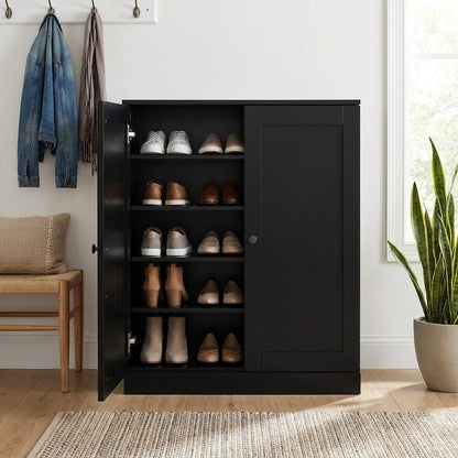 Black Twenty Pair Solid WoodShoe Storage Cabinet