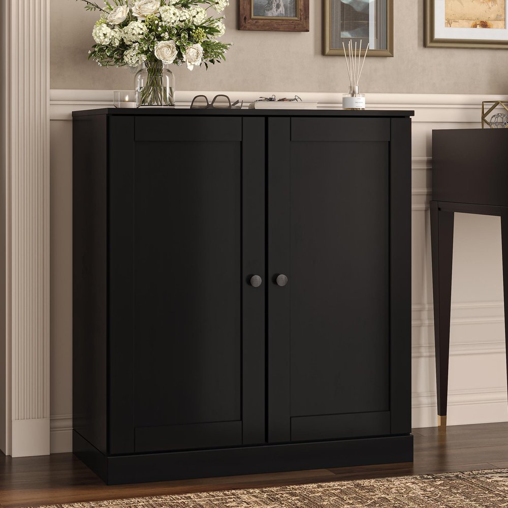 Black Twenty Pair Solid WoodShoe Storage Cabinet HomeRoots