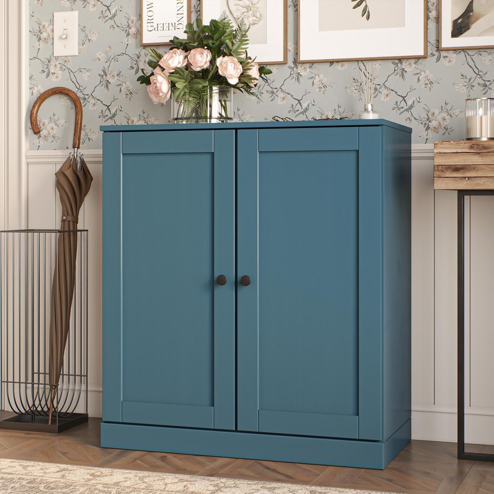 Teal Blue Twenty Pair Solid WoodShoe Storage Cabinet HomeRoots