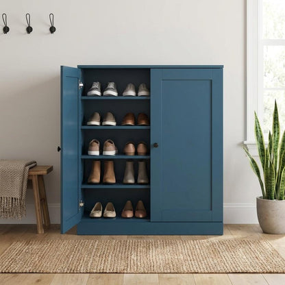 Teal Blue Twenty Pair Solid WoodShoe Storage Cabinet HomeRoots