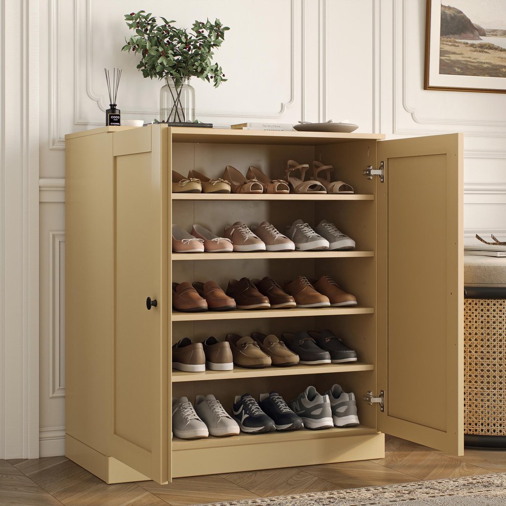 Yellow Twenty Pair Solid WoodShoe Storage Cabinet — view 7