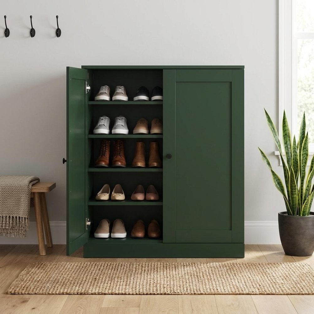 Green Twenty Pair Solid WoodShoe Storage Cabinet — view 4