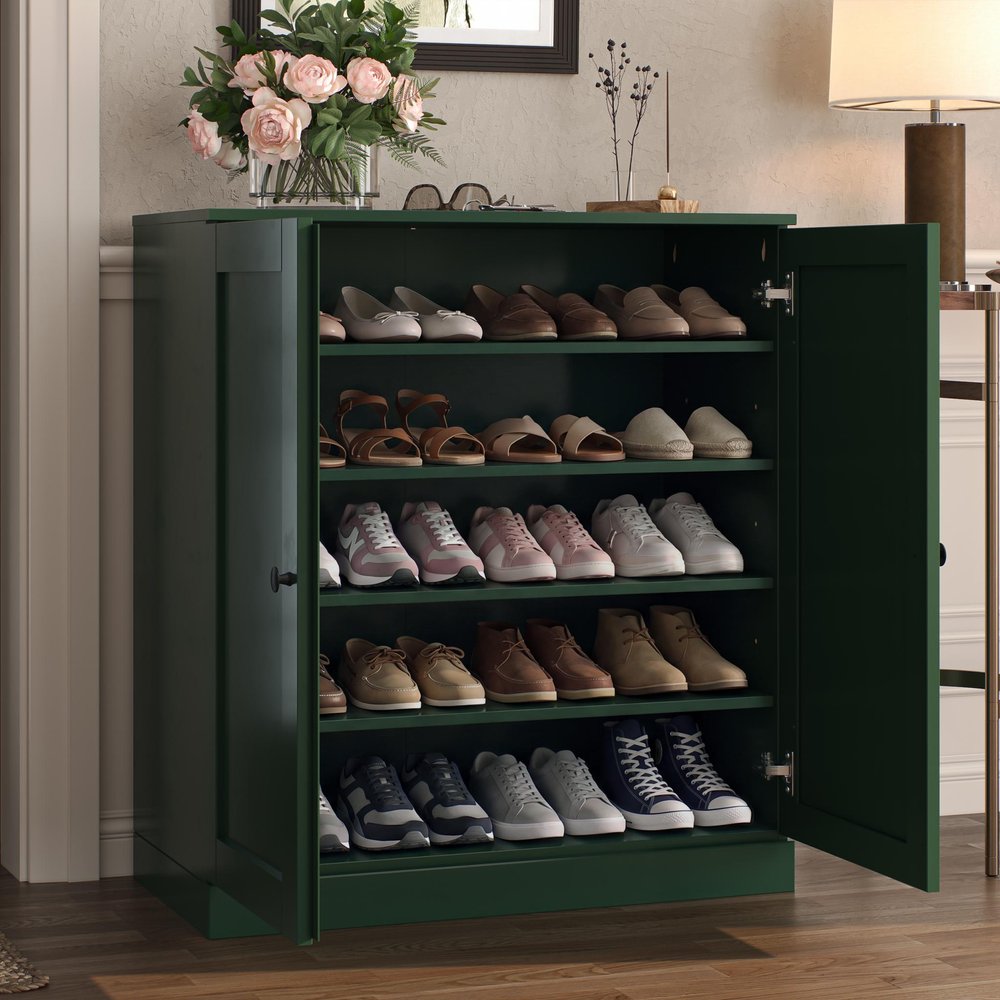 Green Twenty Pair Solid WoodShoe Storage Cabinet — view 6