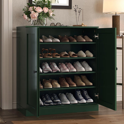 Green Twenty Pair Solid WoodShoe Storage Cabinet HomeRoots