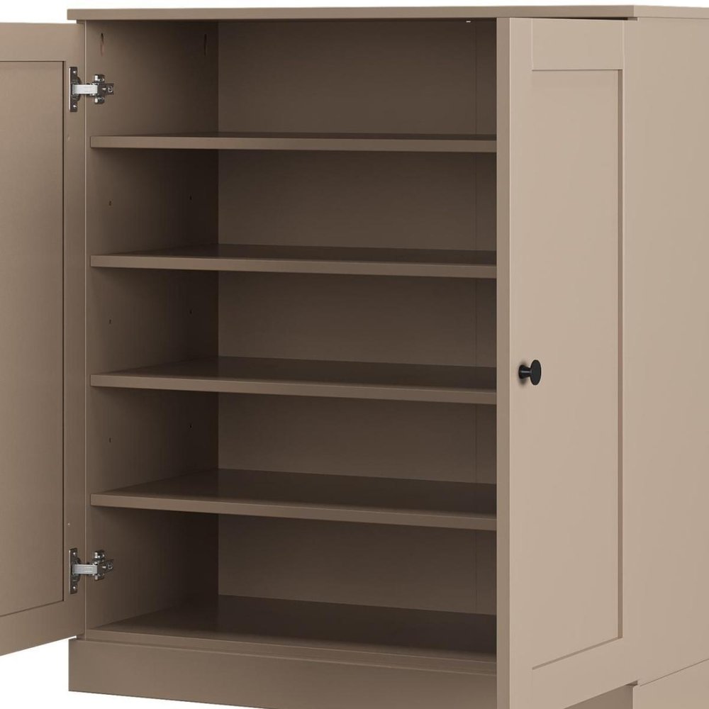 Beige Twenty Pair Solid WoodShoe Storage Cabinet HomeRoots